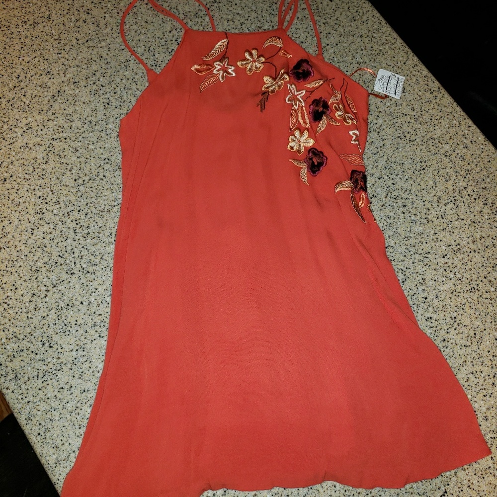 Free People NWT SZ S Embroidered Orange Dress - Picture 2 of 8